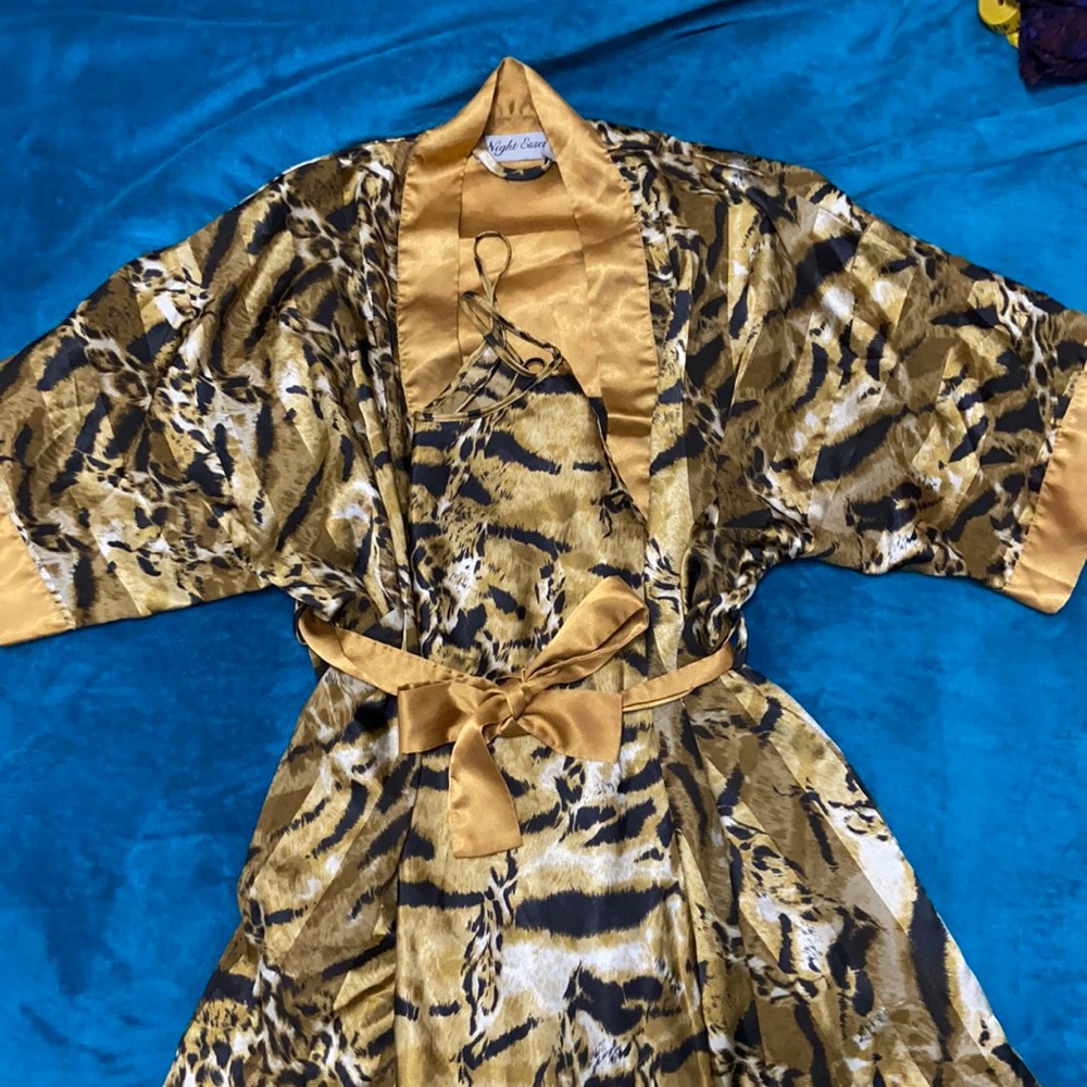 Sexy Animal Print Satin Gown and Belted Robe set.